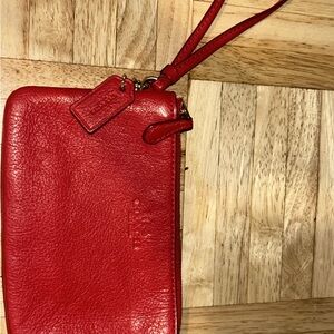 Coach Red Leather Zip Wristlet with Tag